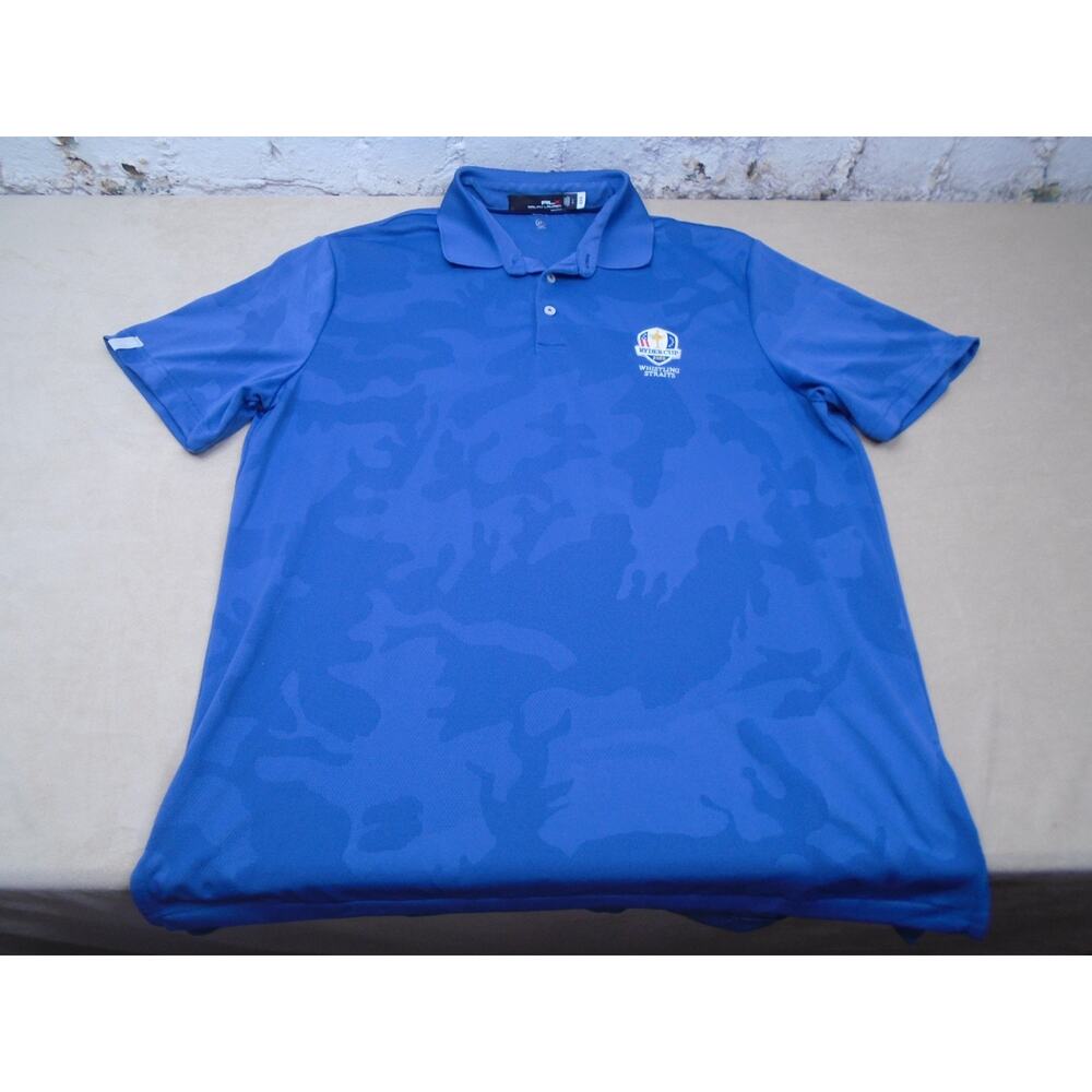 RLX Ralph Lauren Polo Shirt Mens Large Blue Camo Excellent Ryder Cup USA 2020
